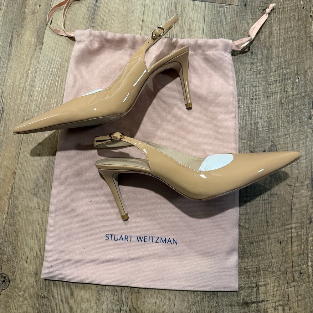 STUART WEITZMAN STUART POWER SLINGBACK PUMP 75 Patent Leather EU 39.5 US 9 Nude - Picture 3 of 9